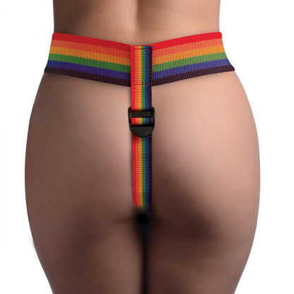 XR Brands Take the Rainbow Universal Harness - Adjustable Strap-On Harness with 2 O-Rings - Rainbow Color
