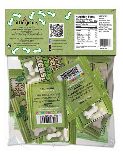 Little Genie Suck a Bag of Minty Dicks – Mint-Flavored Penis-Shaped Candies, Bag of 25