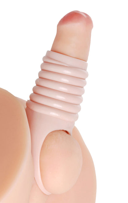 XR Brands Really Ample Ribbed Penis Enhancer Sheath – Beige – Erection Enhancing Sleeve