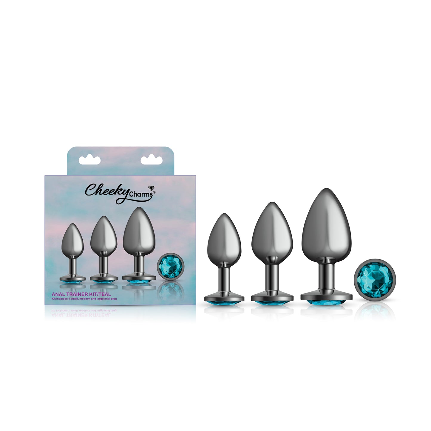 Viben Teal Round Gem Anal Trainer Kit – Gunmetal – 3 Piece Set