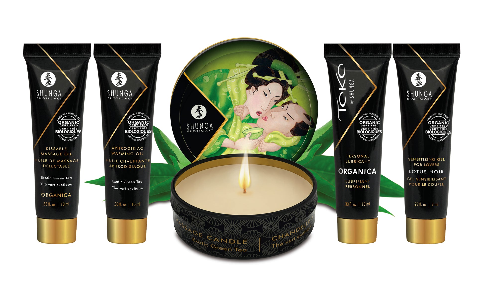 Shunga Geisha's Secrets Gift Set - Massage Oils, Candle, and Lubricant - Organica