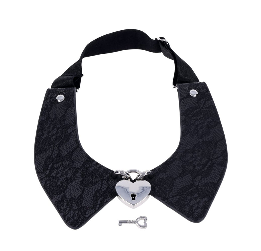 Sportsheets Heartbound Lace Day Collar – Black – Adjustable Faux Leather with Heart Lock