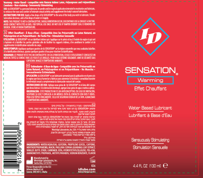 I.D. Lubricants Sensation Warming Water Based Lubricant 4.4 Oz