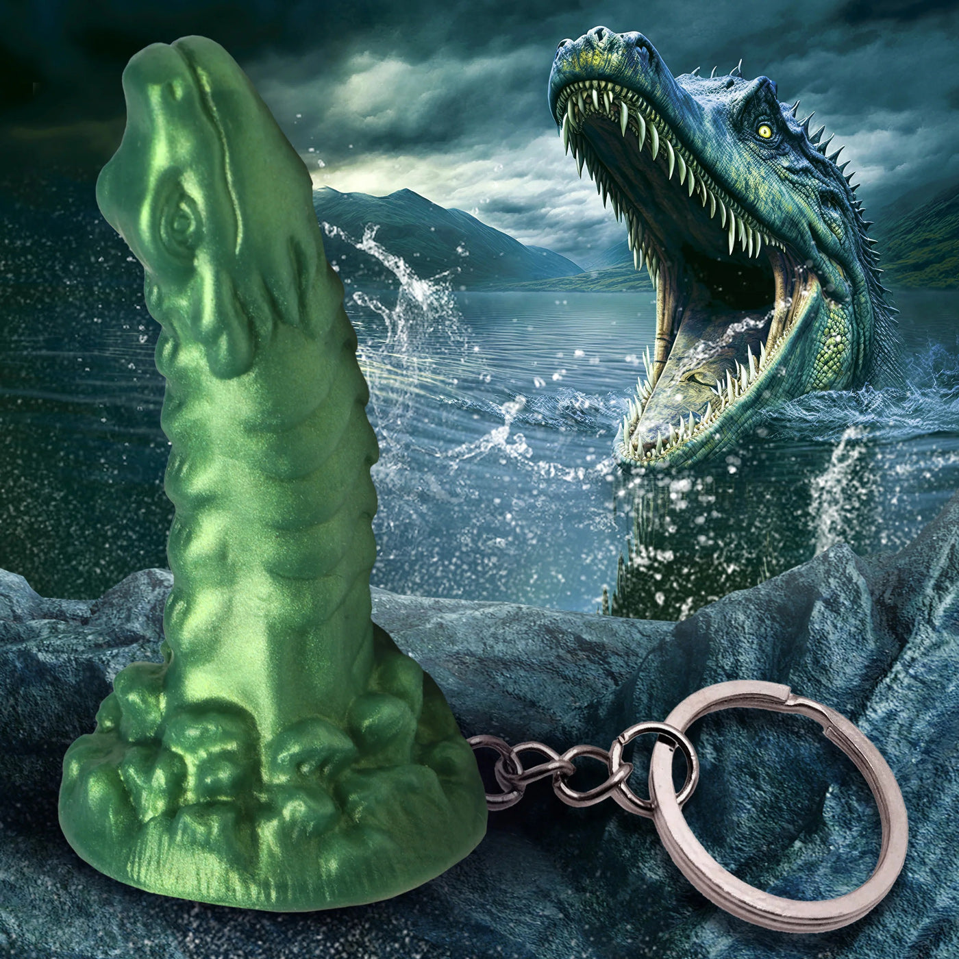 XR Brands Cockness Monster Keychain – Green, Mini Fantasy Accessory