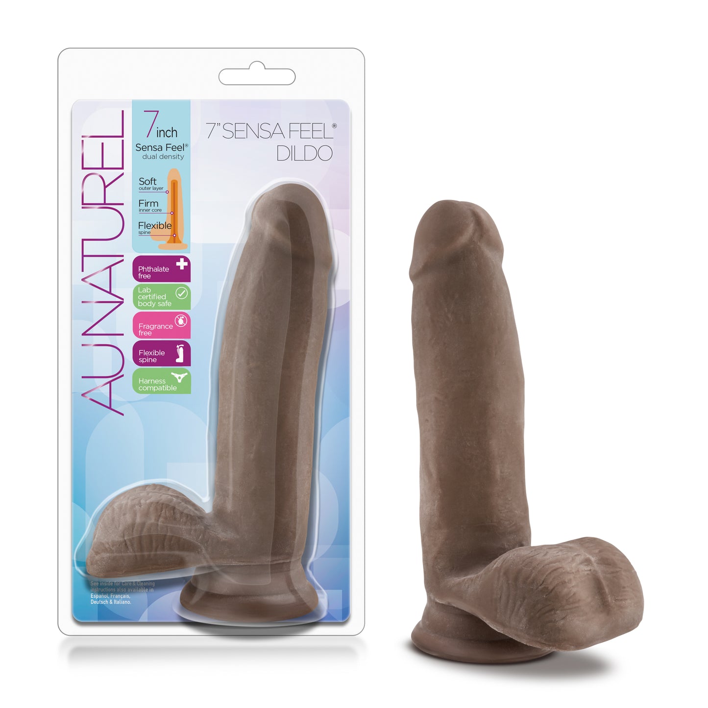 Blush Novelties Au Naturel 7 Inch Sensa Feel Dildo - Chocolate