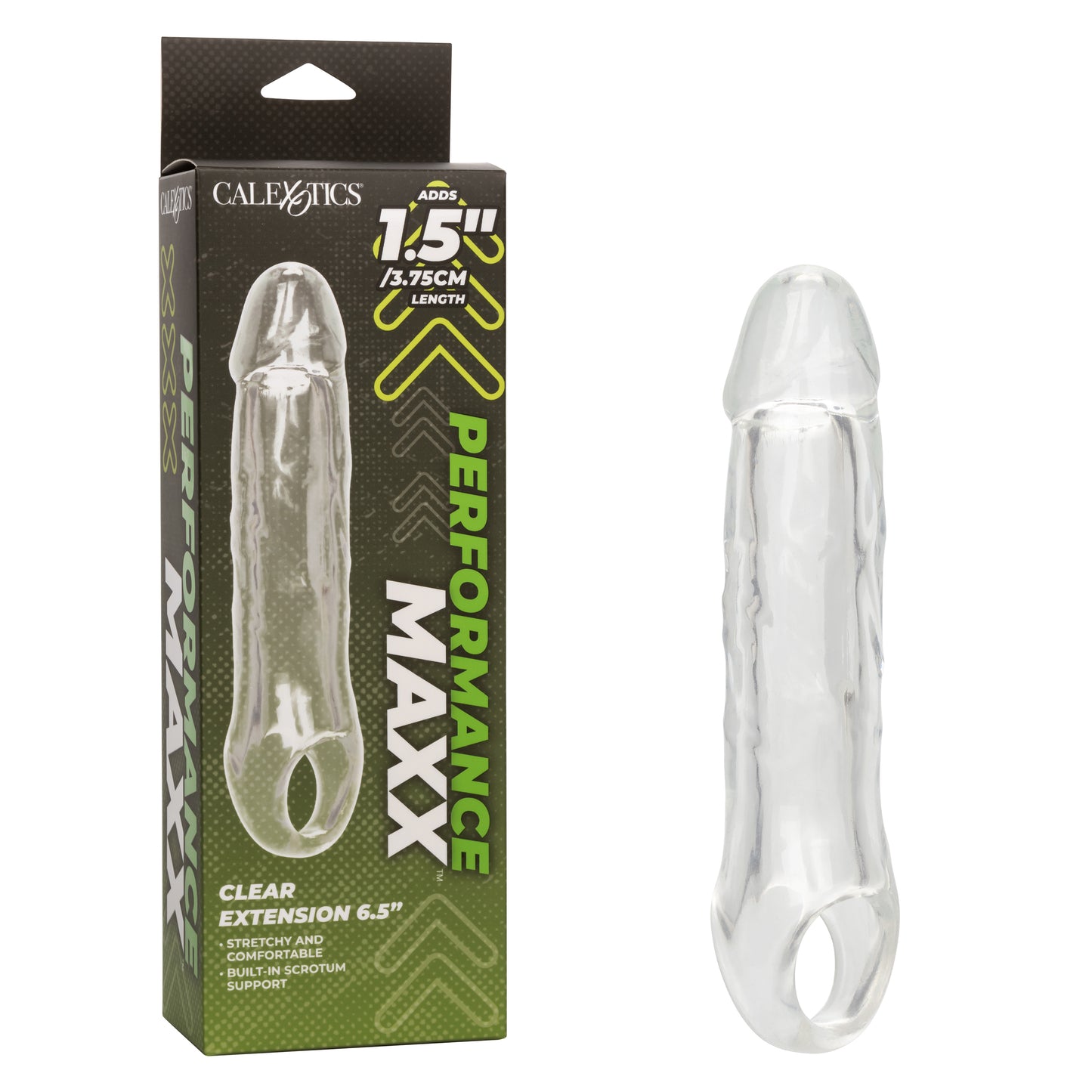 CalExotics Performance Maxx Clear Extension 6.5 Inch Hollow Design with Scrotum Strap – Clear