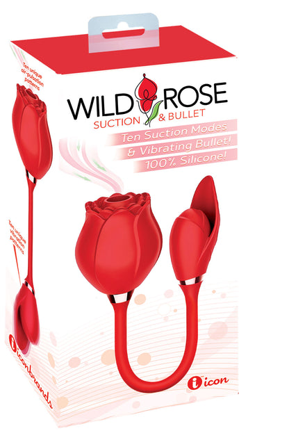 Wild Rose Suction and Bullet - Multi-Function Vibrator with 10-Speed Vibration - Red