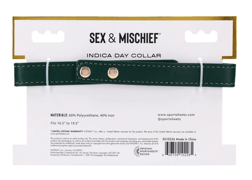 Indica Day Collar - Adjustable Faux Leather Collar with Gold Hardware - Green