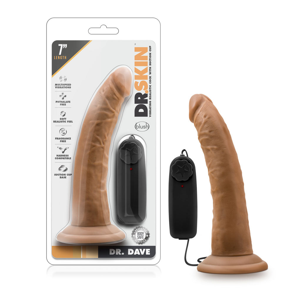 Dr. Skin Dr. Dave 7 Inch Vibrating Cock with Suction Cup - Mocha