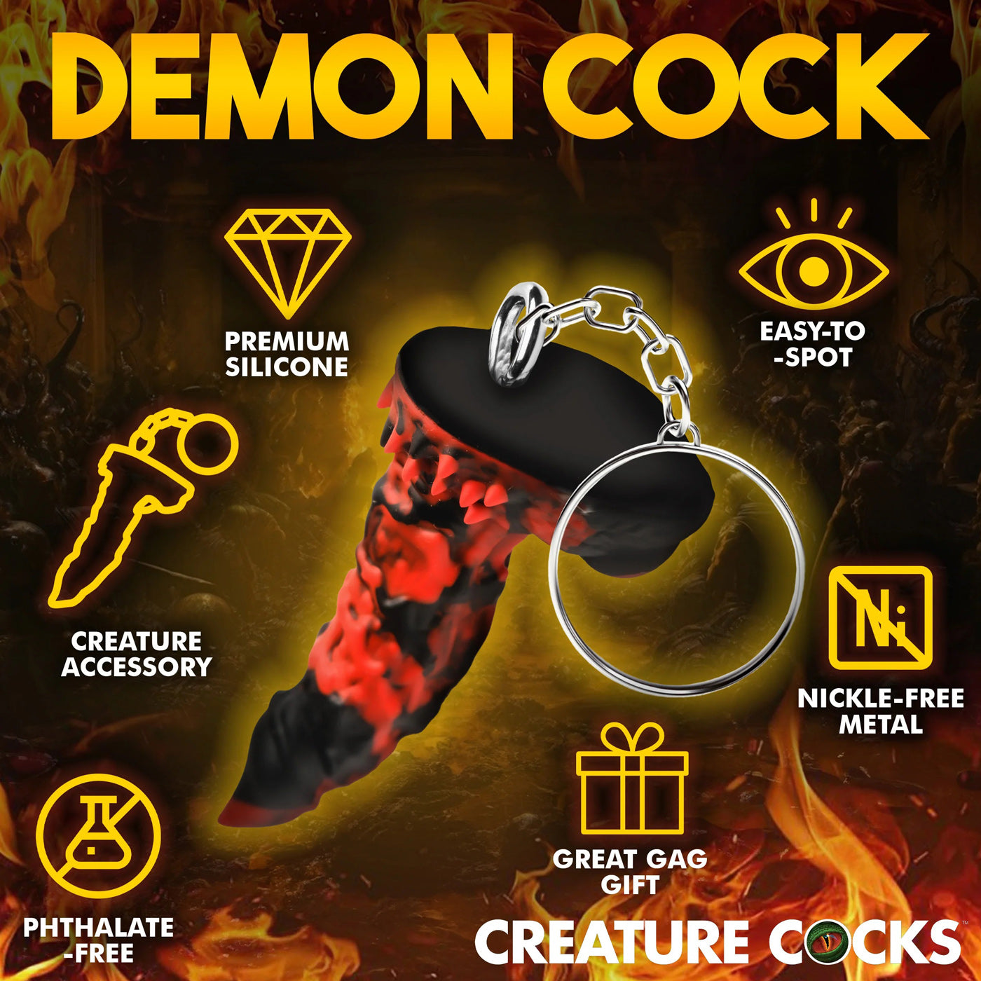 XR Brands Fire Demon Keychain – Mini Fantasy Accessory – Red/Black