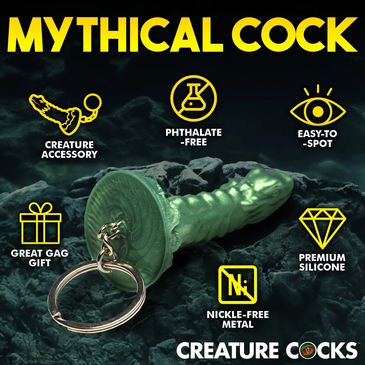 XR Brands Cockness Monster Keychain – Green, Mini Fantasy Accessory