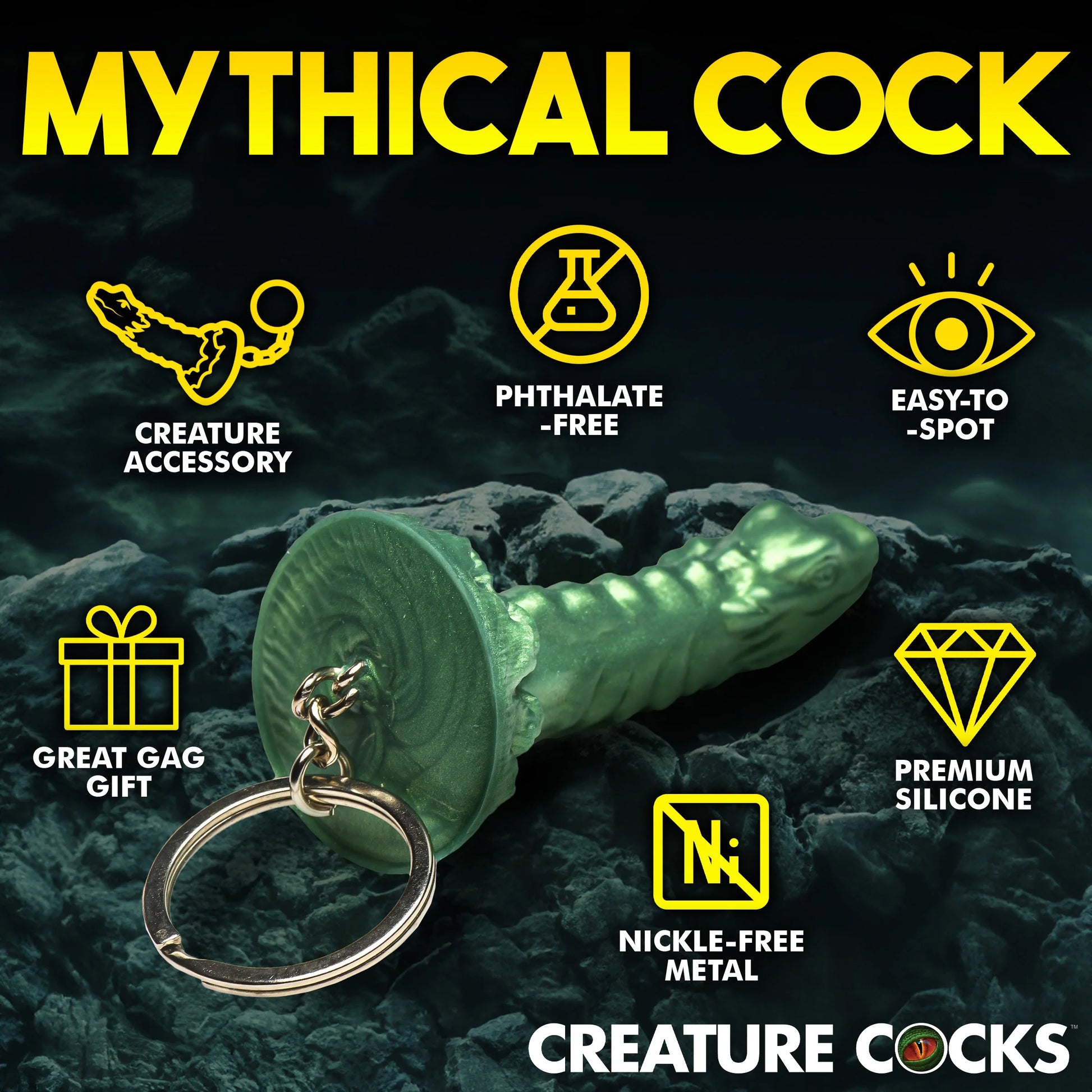 XR Brands Cockness Monster Keychain – Green, Mini Fantasy Accessory