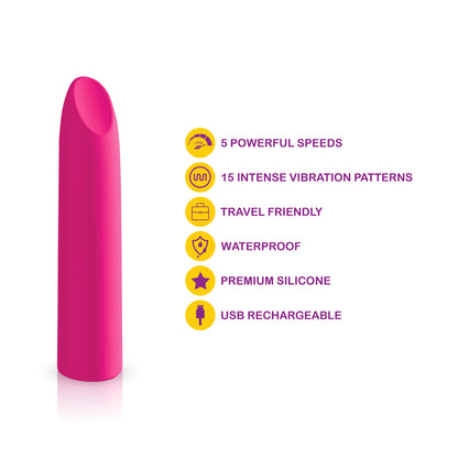 Viben Fixation Lipstick Bullet - Hot Pink - Waterproof Rechargeable Vibrator