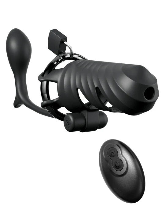 Fantasy C-Ringz Remote-Controlled Vibrating Cock Blocker with Ass-Gasm Plug – Black
