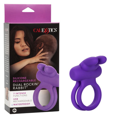 CalExotics Silicone Rechargeable Dual Rockin' Rabbit Enhancer – Purple – Multi-Function