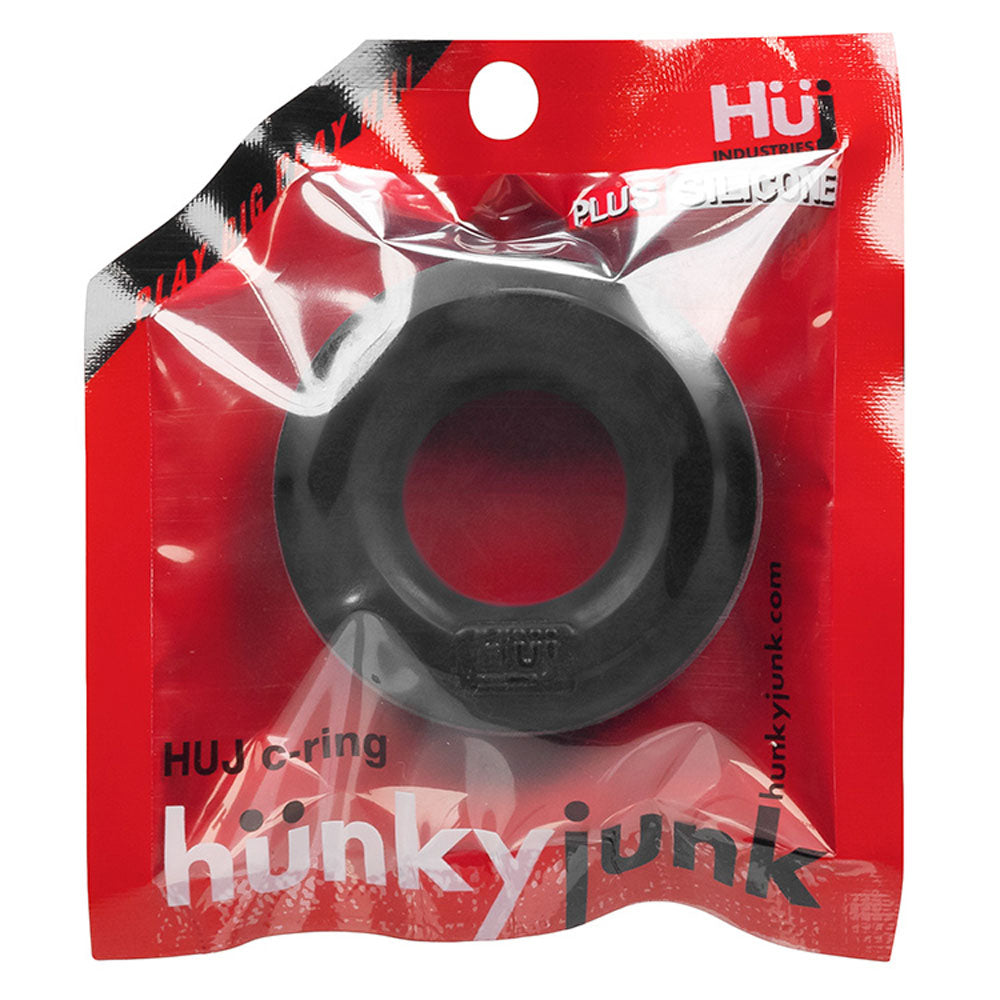 Hunkyjunk C-Ring - Super-Stretchy Silicone Ring with Lube Channel - Black