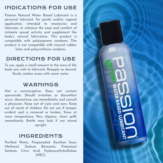 Passion Natural Water-Based Lubricant 4 Oz – Long-lasting Moisture