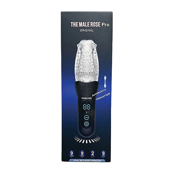 The Male Rose Pro Rechargeable Thrusting Vibrating and Rotating Masturbator – Clear