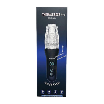 The Male Rose Pro Rechargeable Thrusting Vibrating and Rotating Masturbator – Clear
