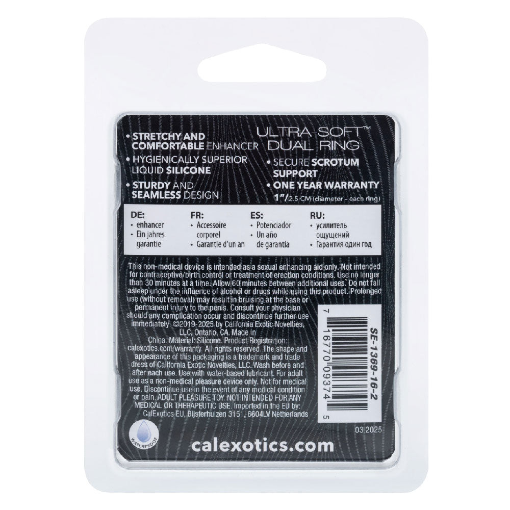 CalExotics Ultra-Soft Dual Ring – Black – Erection Support and Stamina Enhancer