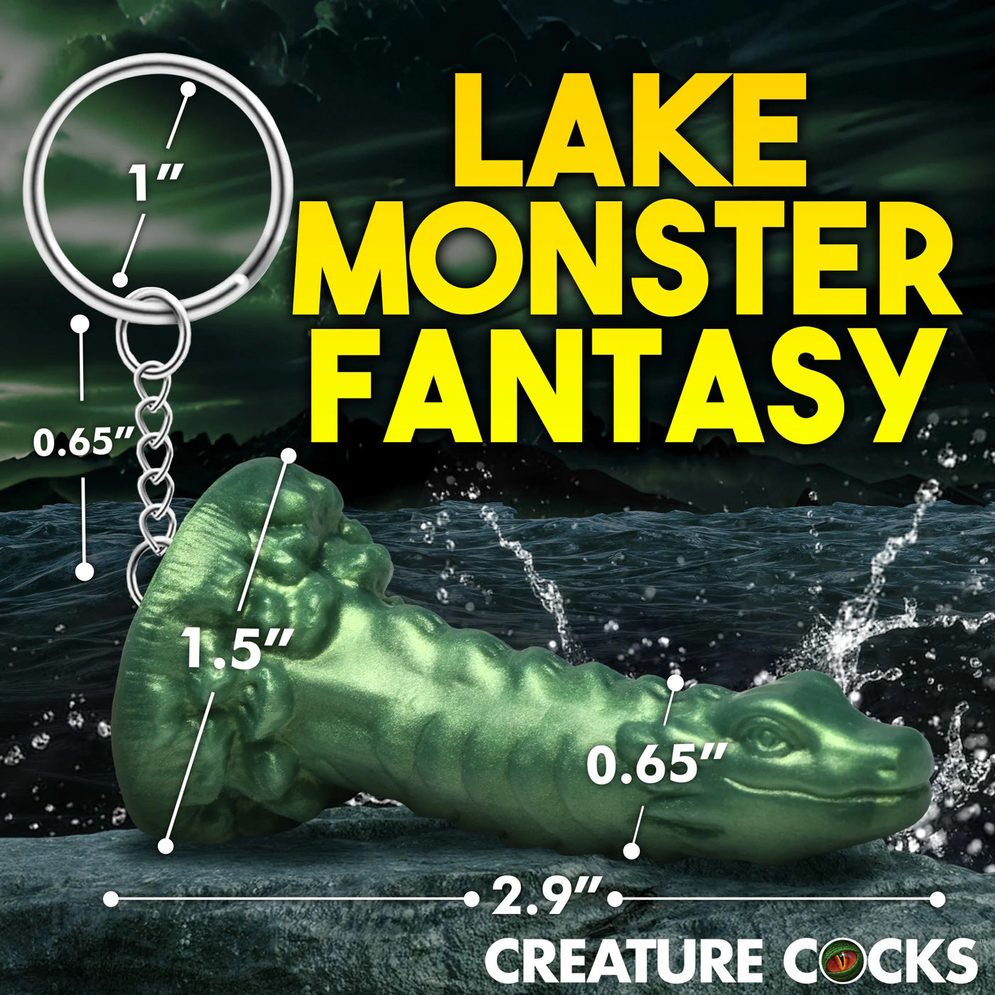 XR Brands Cockness Monster Keychain – Green, Mini Fantasy Accessory