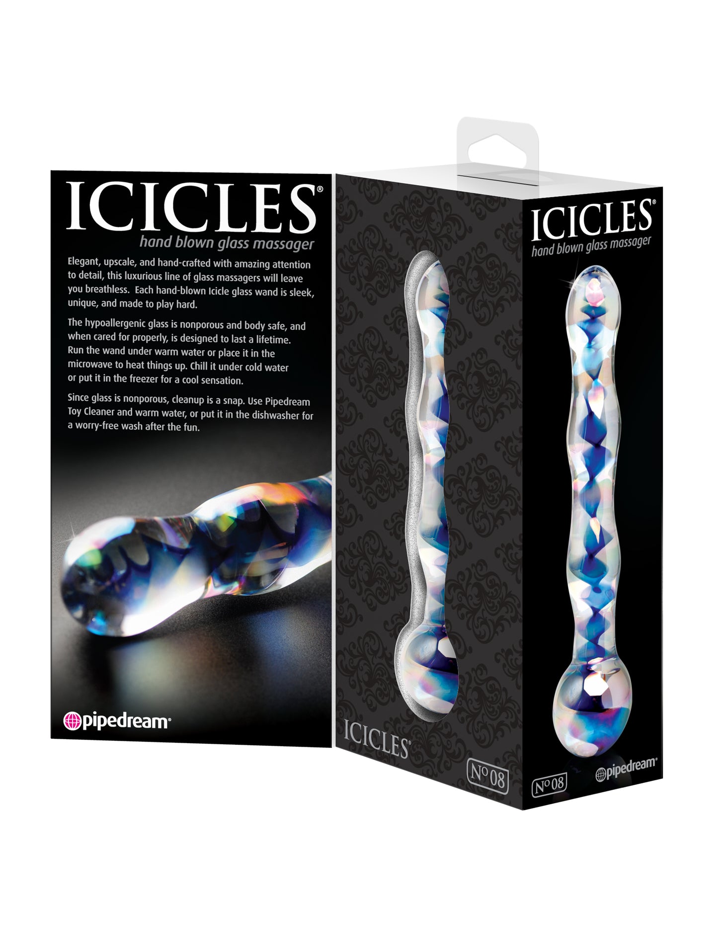 Pipedream Icicles No. 8 Glass Massager – Clear/Blue