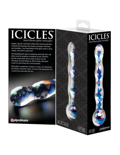 Pipedream Icicles No. 8 Glass Massager – Clear/Blue