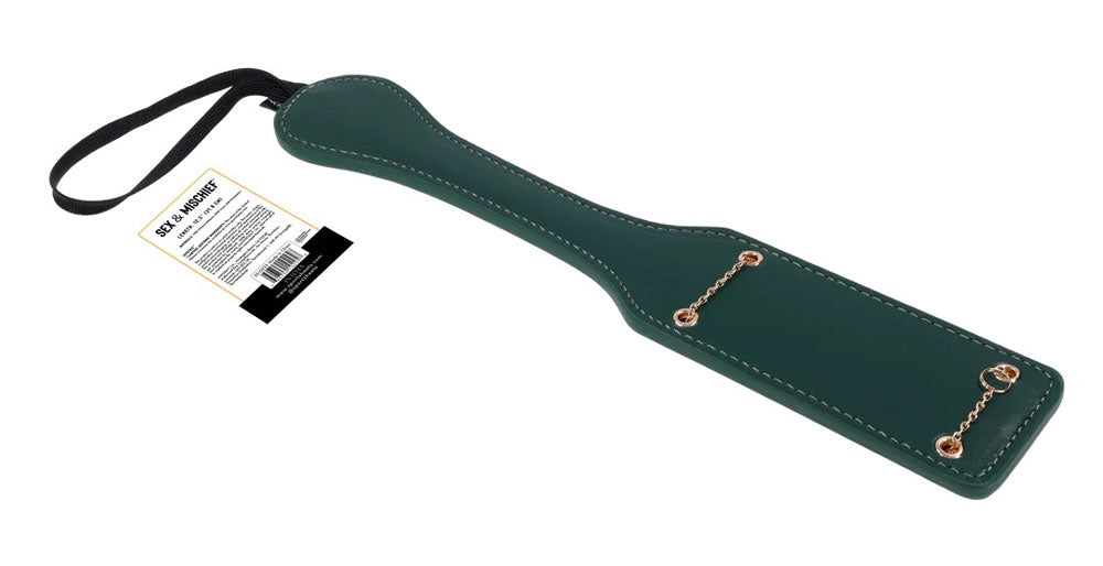 Indica Chain Impressions Paddle - Textured Faux Leather Paddle with Gold Chain Inlay - Green