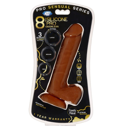 Cloud 9 Pro Sensual Premium Silicone 8 Inch Dong with 3 Cockrings - Brown