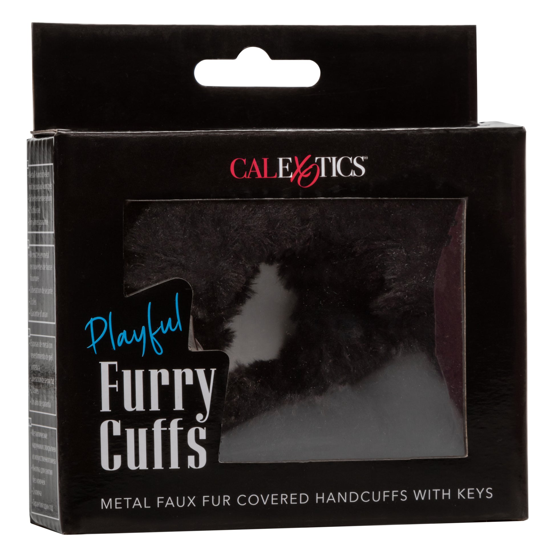CalExotics Playful Furry Cuffs - Black Metal Handcuffs with Faux Fur