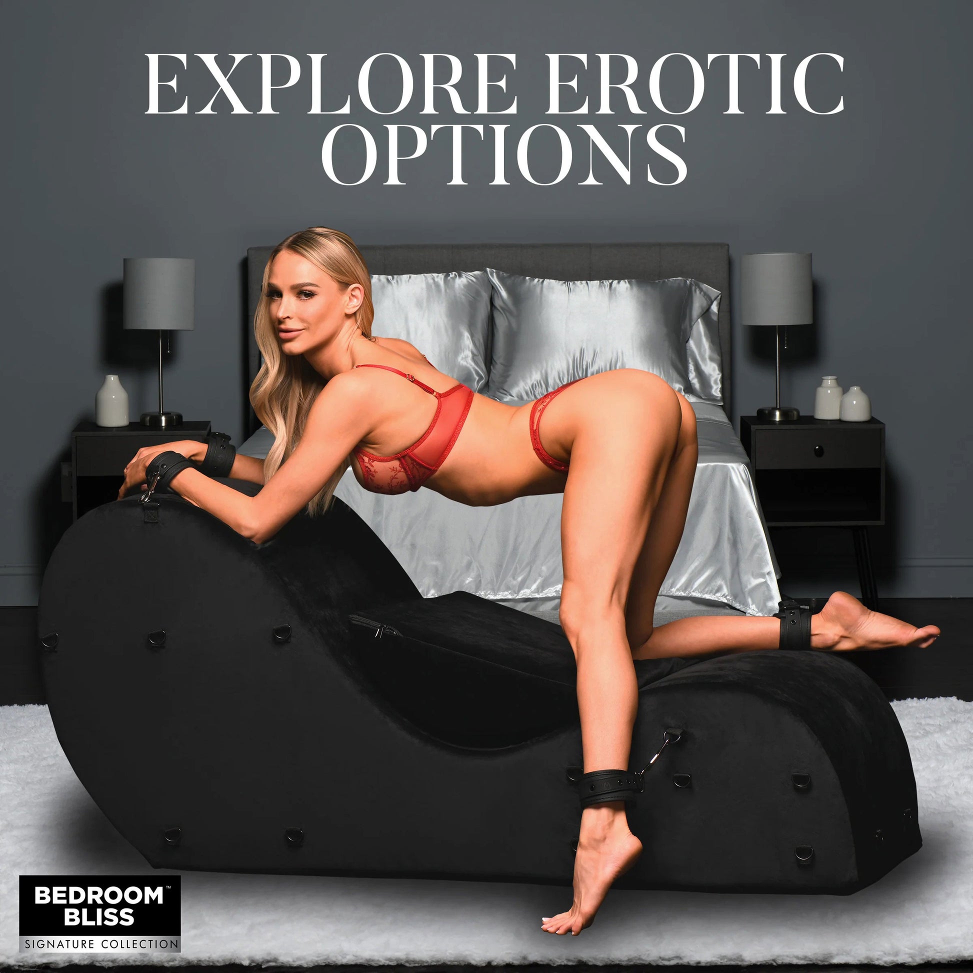 XR Brands Bondage Love Couch - Black - High-Density Foam with 26 Attachment Points