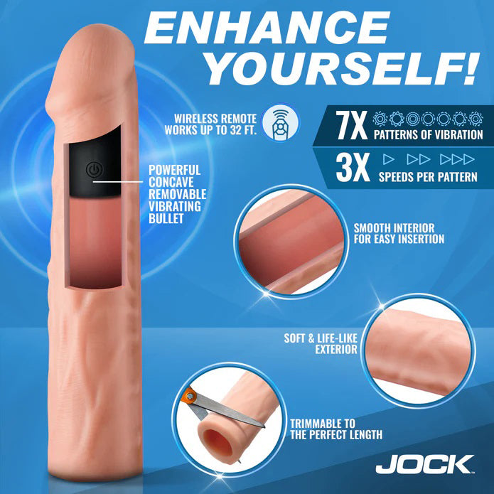 Curve Toys Jock Vibrating Penis Extension Sleeve - White - Realistic and Textured
