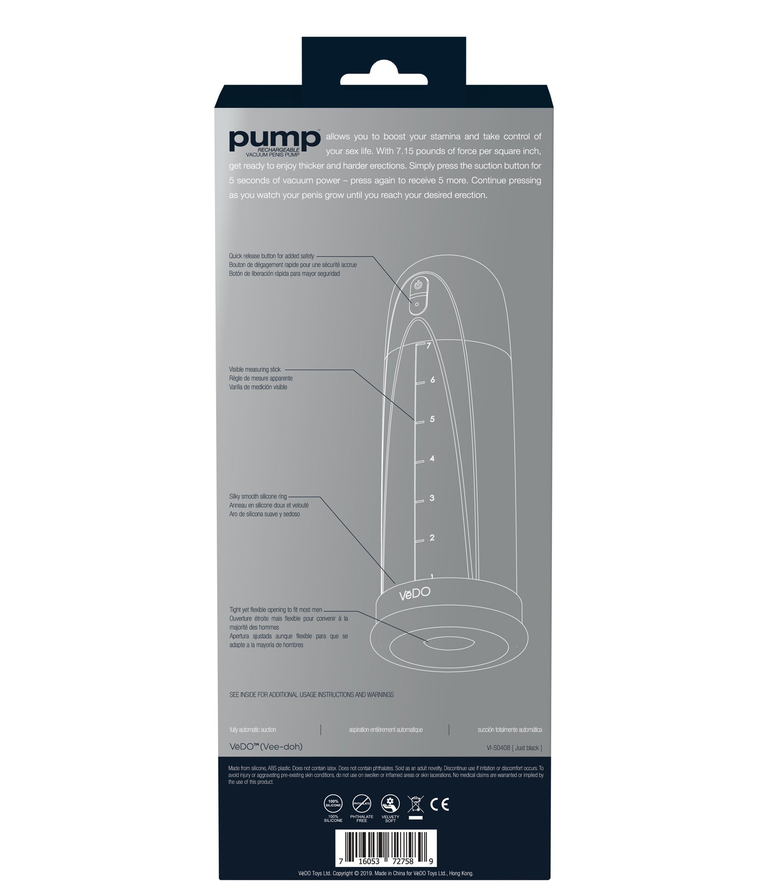 VeDO Pump Rechargeable Vacuum Penis - Multi-Speed Suction - Clear