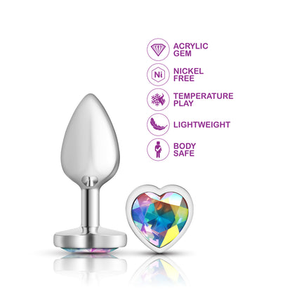 Cheeky Charms Clear Iridescent Heart Gem Small Metal Anal Plug