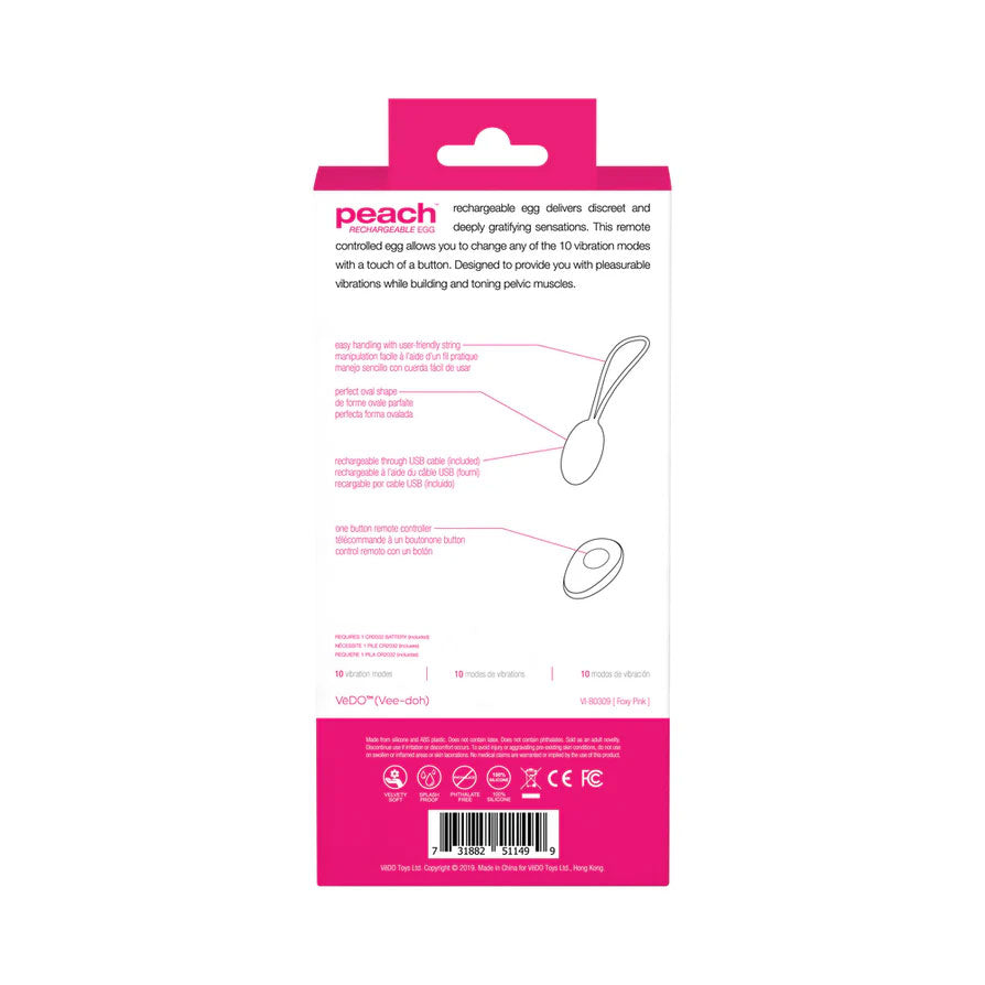 VeDO Peach Rechargeable Vibrating Egg - Foxy Pink - 10 Vibration Modes