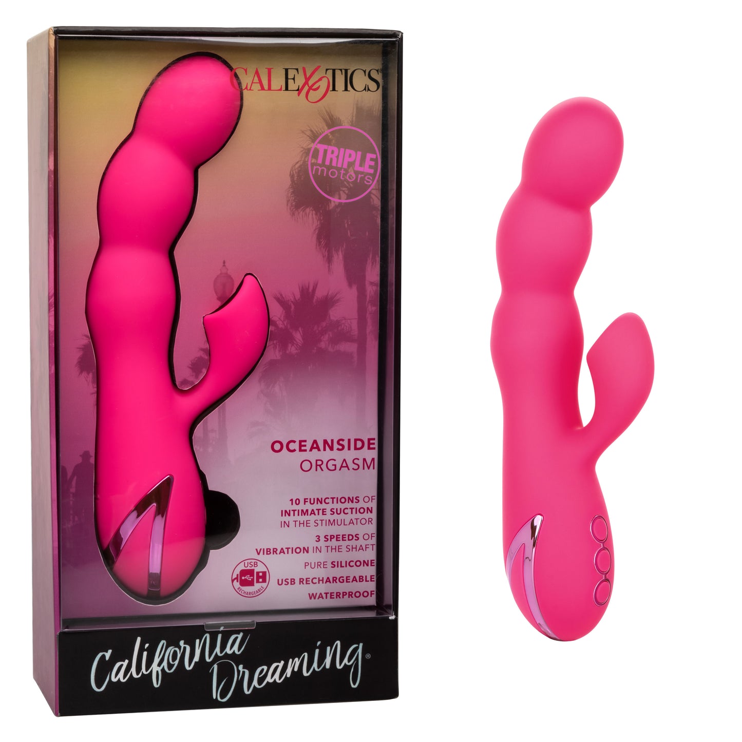 California Dreaming Oceanside Orgasm Massager – Pink with Multi-Function Suction and Vibration