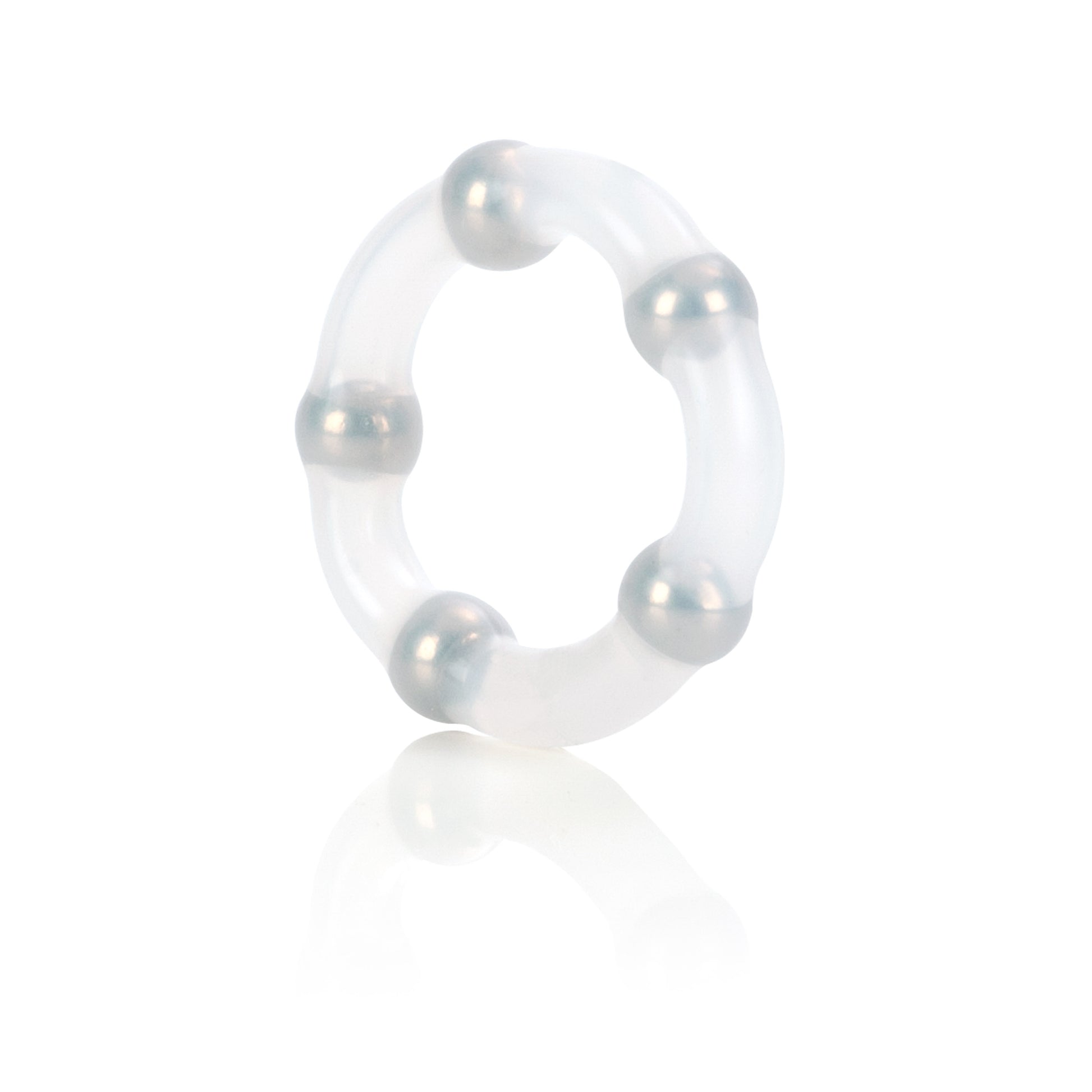 CalExotics Metallic Bead Ring – Stretchy Enhancer Ring with 5 Metal Stimulation Beads – Clear