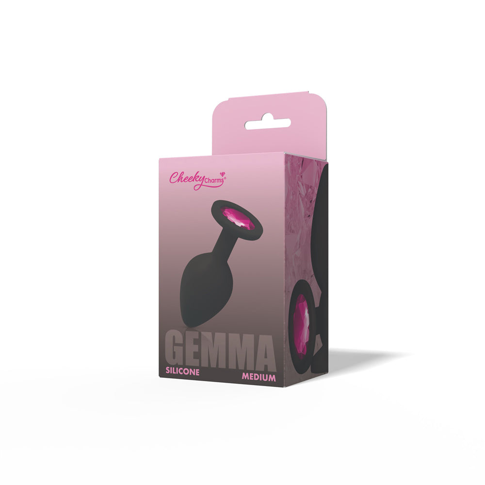 Gemma Pink Gem Black Silicone Anal Plug - Medium - Tapered Design