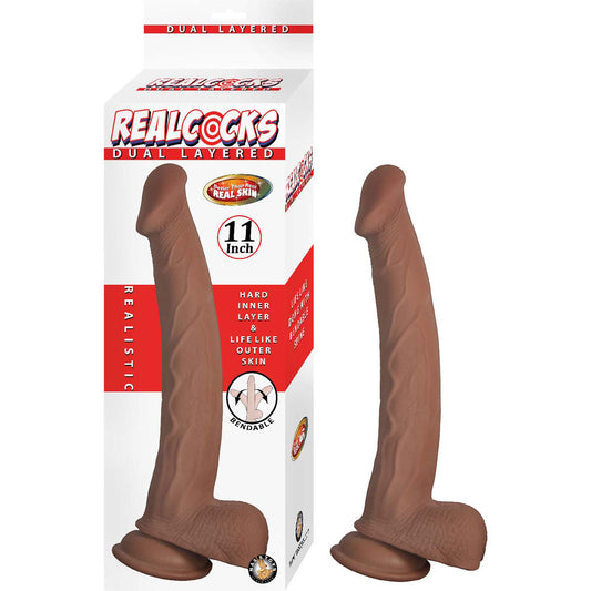 RealCocks Dual Layered 11" Dong with Suction Cup Base - Brown