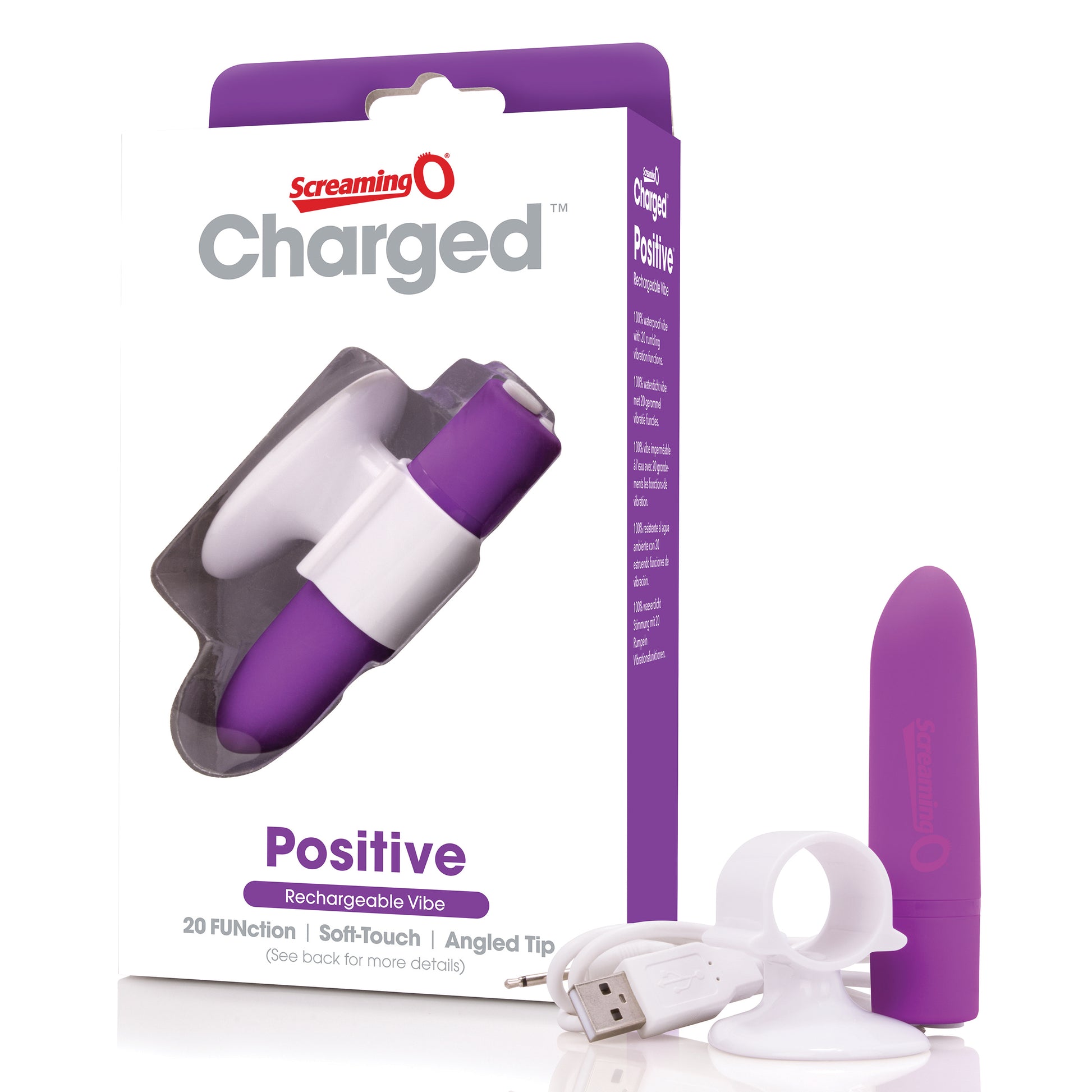 Screaming O Charged Positive Rechargeable Vibe - Waterproof Purple Vibrator with 20 Functions