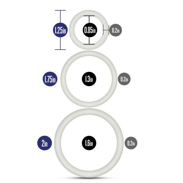 Blush Performance Vs4 Pure Premium Silicone Cockring Set - White - 3 Sizes