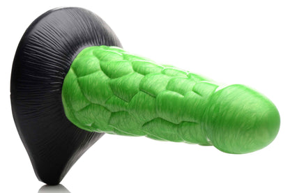 XR Brands Radioactive Reptile Thick Scaly Silicone Dildo - Green - Suction Cup and Harness Compatible