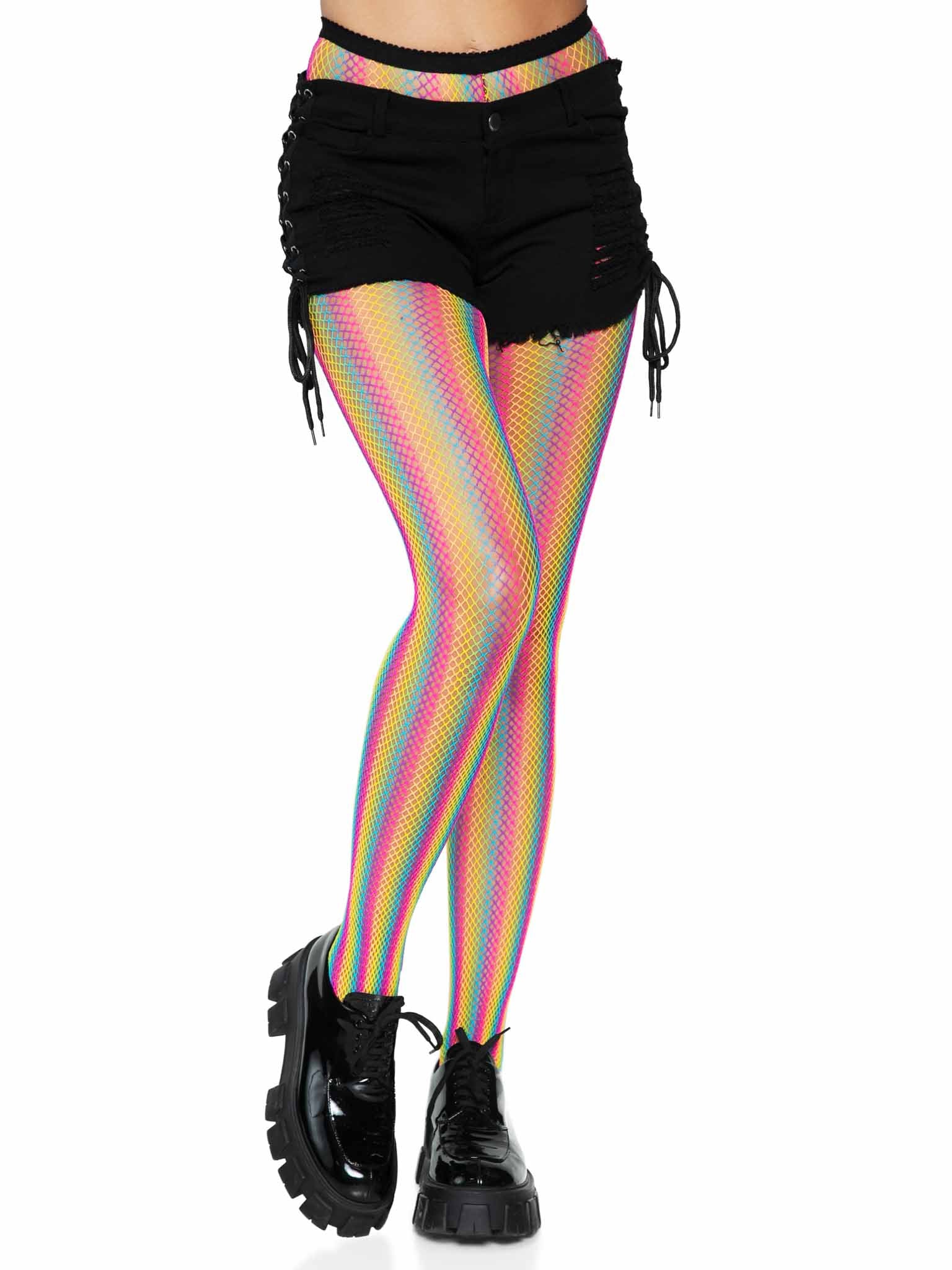Leg Avenue Tay Rainbow Striped Fishnet Tights - Multicolor, One Size
