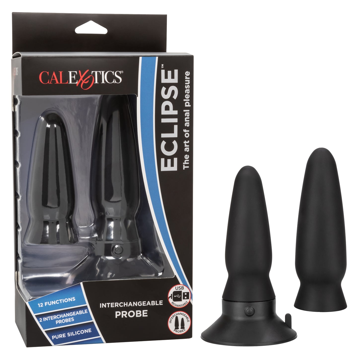 CalExotics Eclipse Interchangeable Probe Set with Vibrating Base – Black