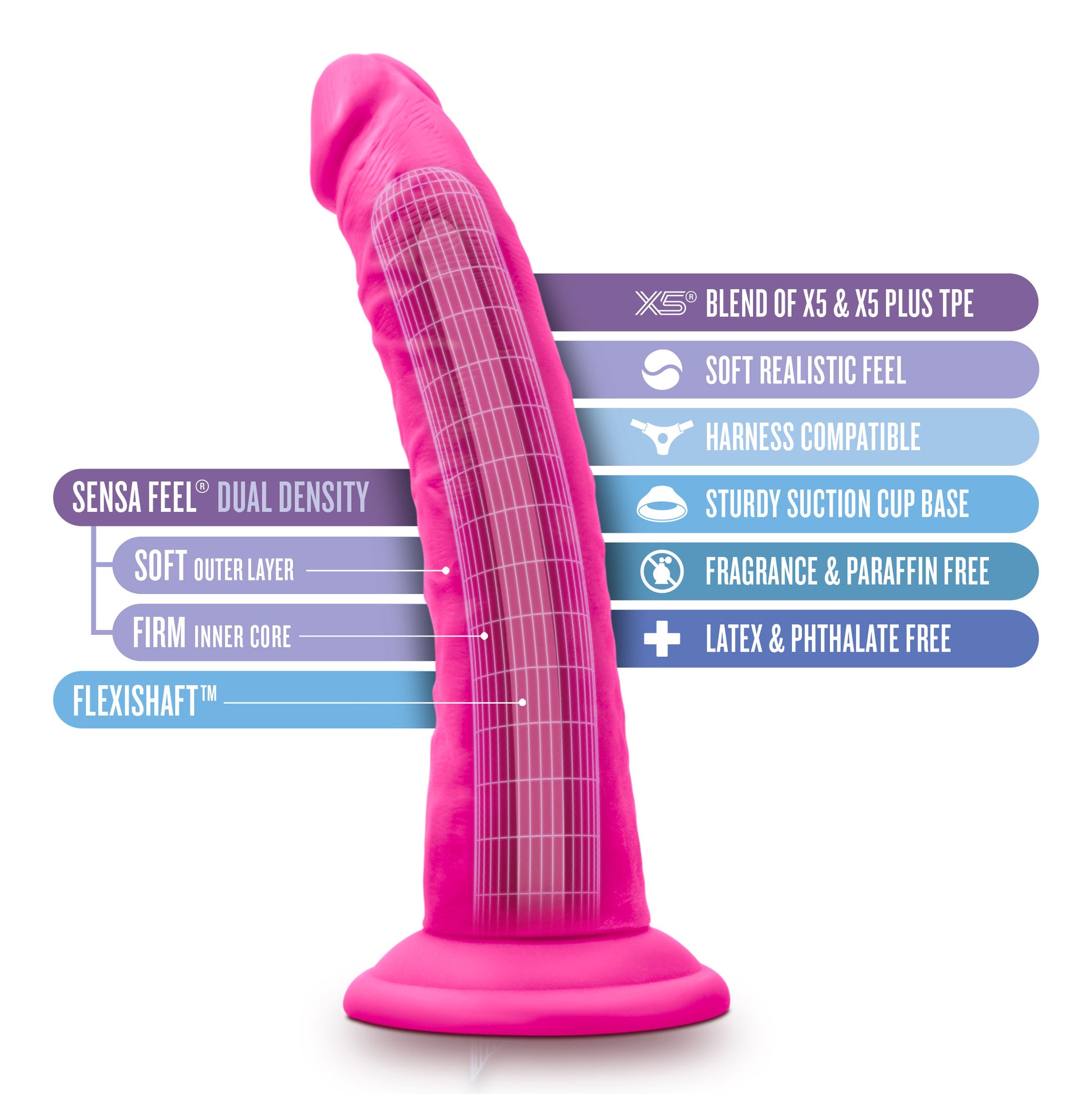 Au Naturel Bold Jack 7 Inch Dildo with Suction Cup - Pink