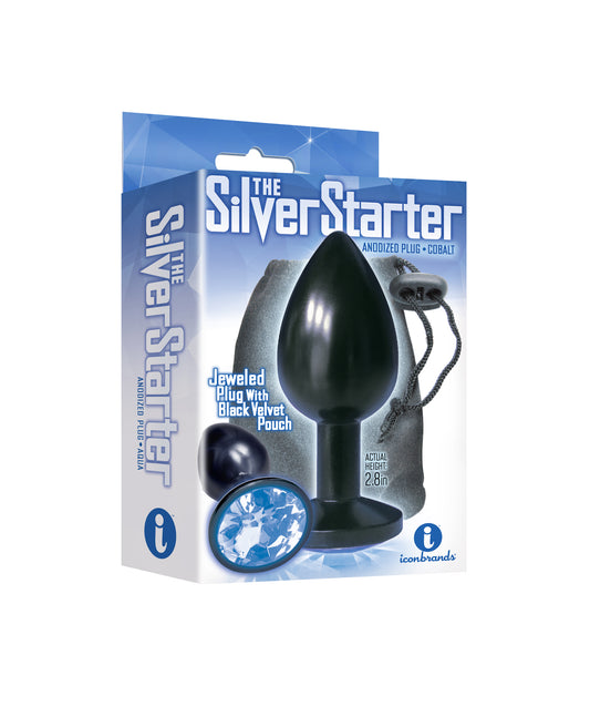 Icon Brands Silver Starter Anodized Stainless Steel Butt Plug with Cobalt Jewel Base