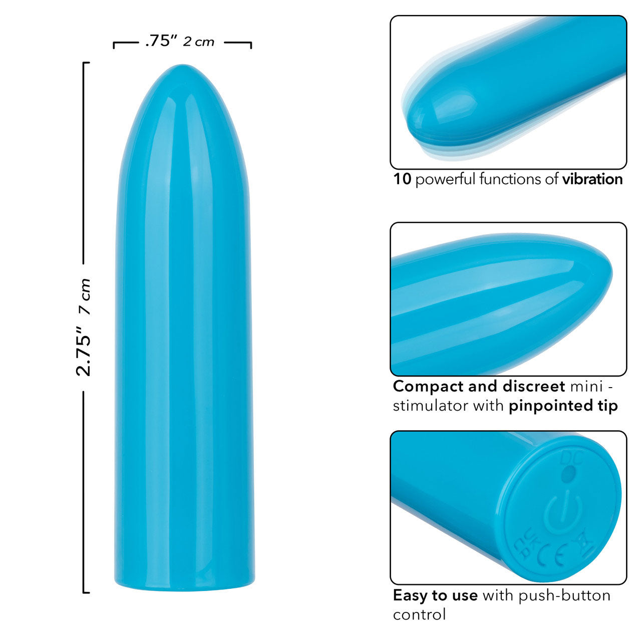 CalExotics Turbo Buzz Classic Mini Bullet Vibrator - Blue - 10 Functions