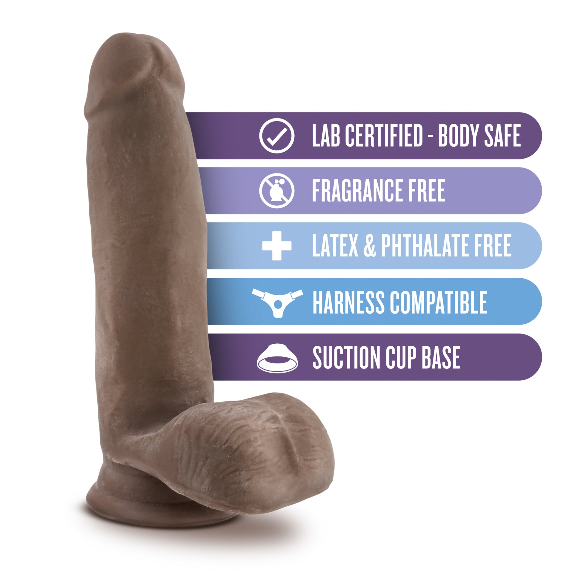 Blush Novelties Au Naturel 7 Inch Sensa Feel Dildo - Chocolate