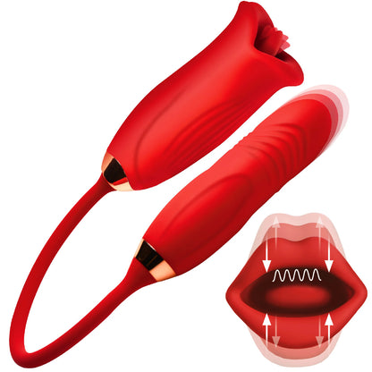 Magic Kiss Clitoral Stimulator with Thrusting Vibrator - Red