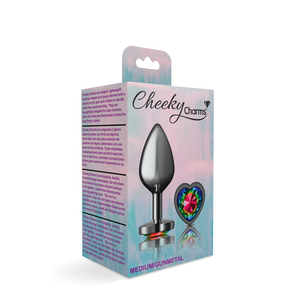Cheeky Charms Rainbow Heart Gunmetal Metal Anal Plug – Medium